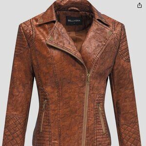 Bellivera Women's Brown Soft Vegan Leather Jacket  L